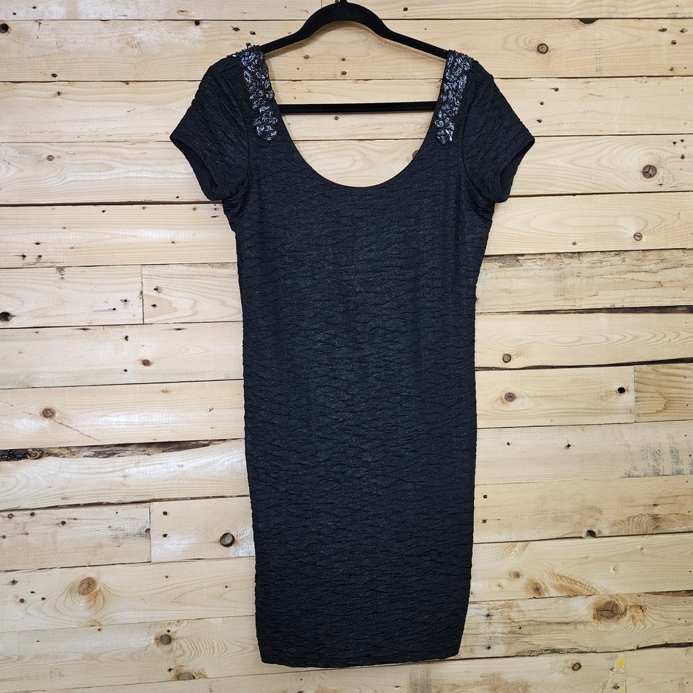 Free People Bringing Sexy Back Dress Black Beaded Low Back Mini Dress Size M